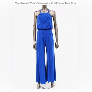 New VINCE CAMUTO cobalt BLUE Wide-Leg palazzo pants Halter Jumpsuit Size XS